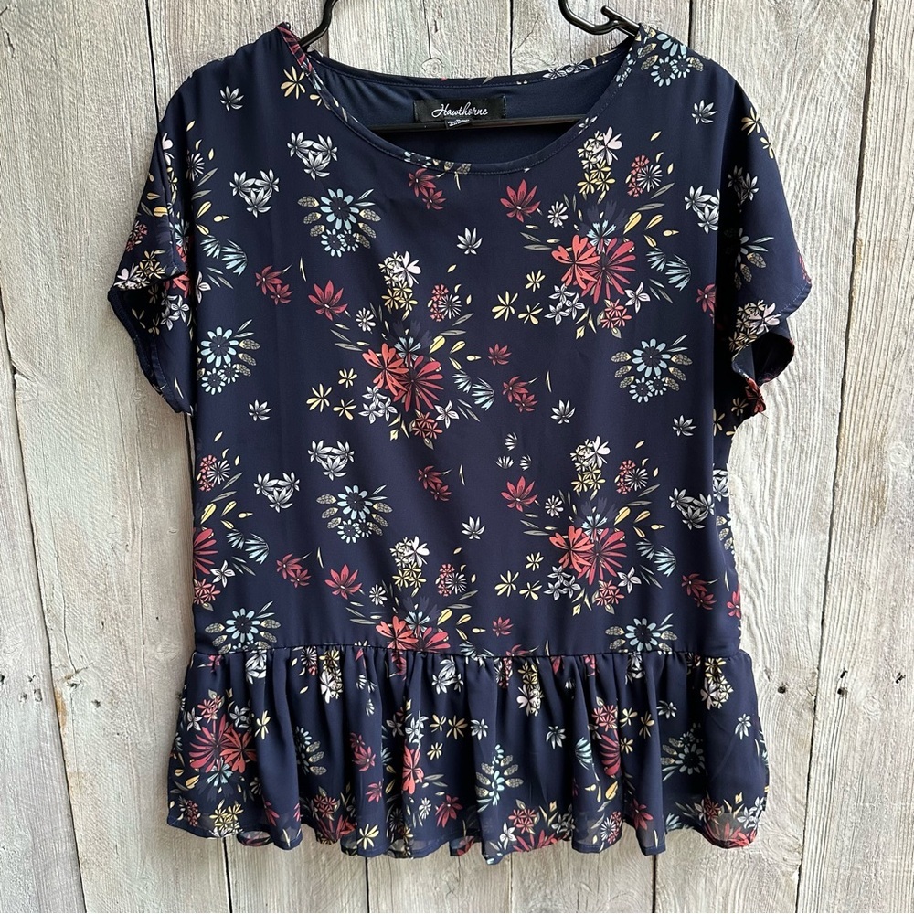 Women's Hawthorne Peplum Short Sleeve Floral Print Blouse Size‎ Small